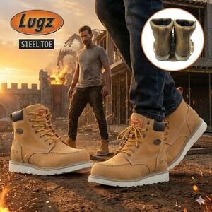 Lugz Monterey Steel Toe Work Boots Mens 9.5W Wide Wheat Moc Toe Slip Resistant